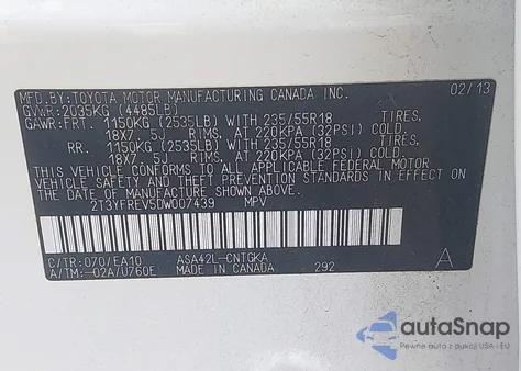 2013 Toyota Rav4 Limited из США, поврежденный, VIN 2T3YFREV5DW007439